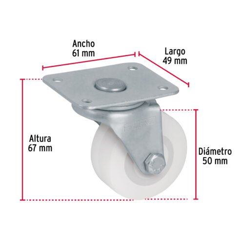 48624 - Rodaja de polietileno 2" placa giratoria, con buje, FIERO