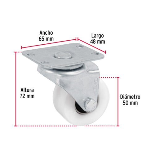 48625 - Rodaja de polietileno 2" placa giratoria, con balero, FIERO