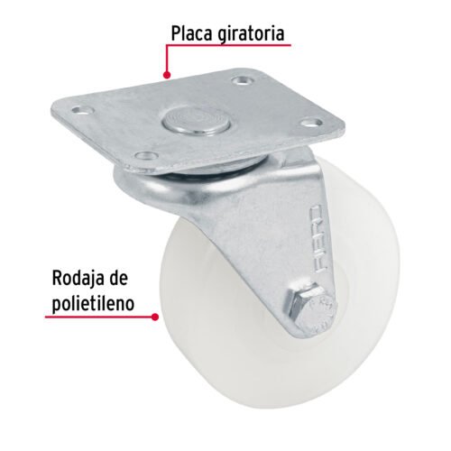 48626 - Rodaja de polietileno 2-1/2" placa giratoria con buje, FIERO