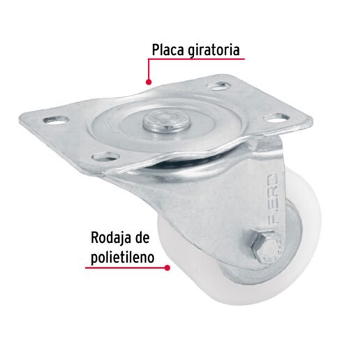 48627 - Rodaja de polietileno 2-1/2 placa giratoria con balero FIERO