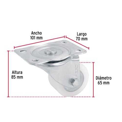 48627 - Rodaja de polietileno 2-1/2 placa giratoria con balero FIERO
