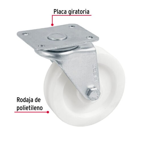 48628 - Rodaja de polietileno 3" placa giratoria, con buje, FIERO