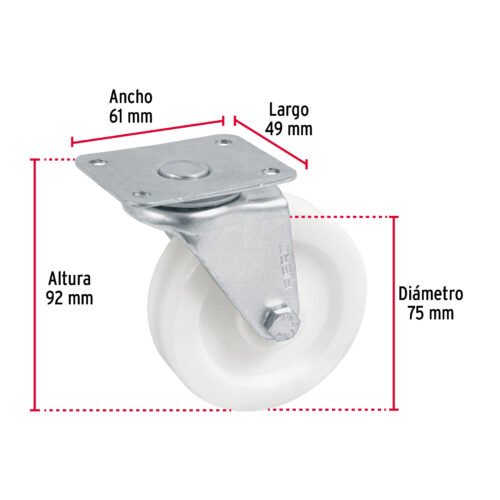 48628 - Rodaja de polietileno 3" placa giratoria, con buje, FIERO
