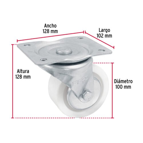 48631 - Rodaja de polietileno 4" placa giratoria, con balero, FIERO