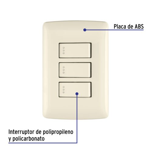 48664 - Placa armada 3 interruptores sencillos,marfil,línea Italiana