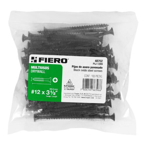 48702 - Bolsa con 100 pijas #12 x 3-1/2" multiusos, FIERO