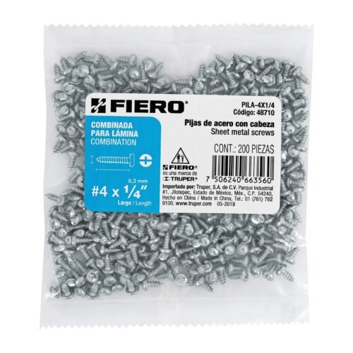 487103 48710 - Bolsa con 200 pijas para lámina, #4 x 1/4", FIERO