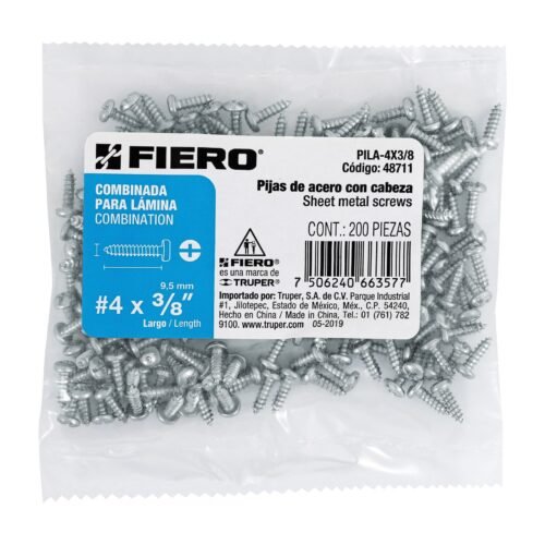 48711 - Bolsa con 200 pijas para lámina, #4 x 3/8", FIERO