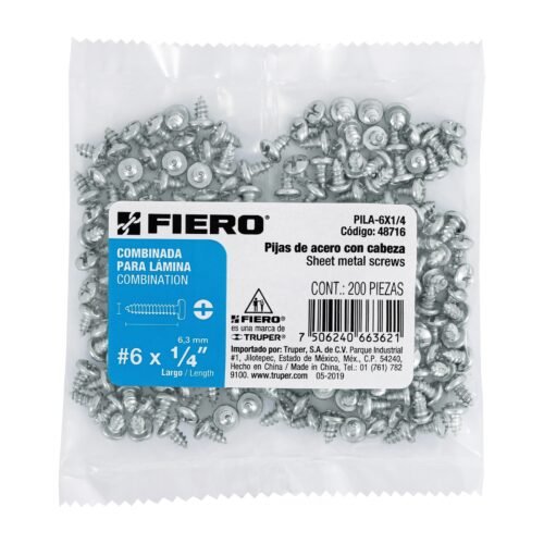48716 - Bolsa con 200 pijas para lámina, #6 x 1/4", FIERO