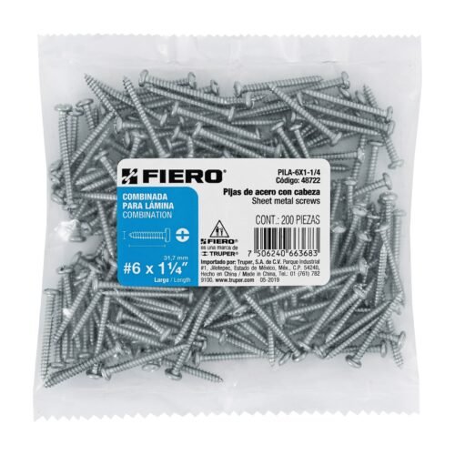 487223 48722 - Bolsa con 200 pijas para lámina, #6 x 1-1/4", FIERO