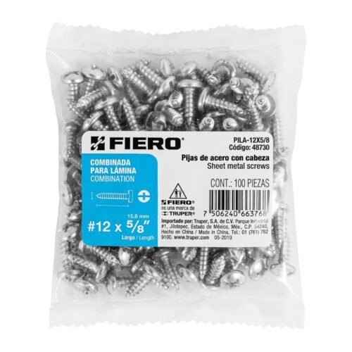 48730 - Bolsa con 100 pijas para lámina, #12 x 5/8", FIERO