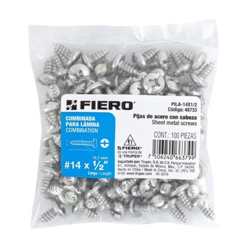 48733 - Bolsa con 100 pijas para lámina, #14 x 1/2", FIERO