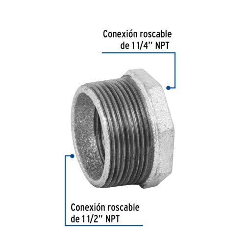 48780 - Reducción bushing acero galvanizado 1-1/2 x1-1/4", Foset