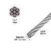 48799 - Metro de cable rígido 1/4" de acero 7x7 hilos, 300 m, FIERO