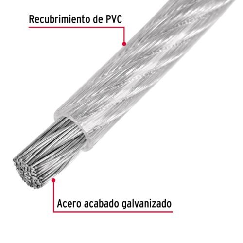 48805 - Metro de cable rígido 3/32" acero 7x7 recubierto PVC, 300 m