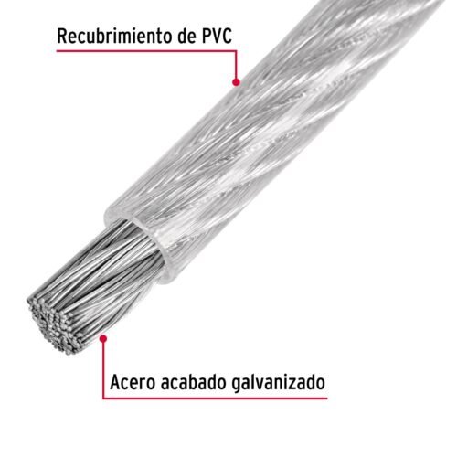 48806 - Metro de cable rígido 1/8" acero 7x7 recubierto PVC, 300 m