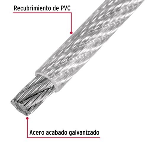 48807 - Metro de cable rígido 3/16" acero 7x7 recubierto PVC, 300 m