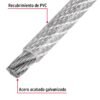 48808 - Metro de cable rígido 1/4" acero 7x7 recubierto PVC, 300 m