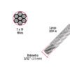 48809 - Metro cable flexible 3/32" acero 7x19 recubierto PVC, 300 m