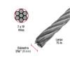 48818 - Metro de cable flexible 7/16" de acero 7x19 hilos, 75 m