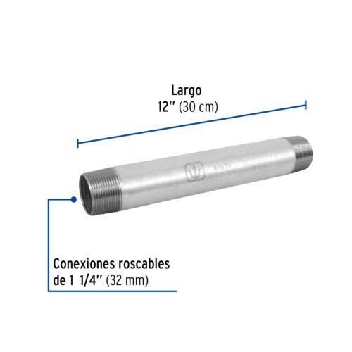 48834 - Niple de acero galvanizado 1-1/4 x 12", Foset