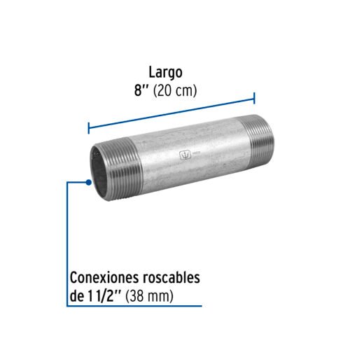 48839 - Niple de acero galvanizado 1-1/2 x 8", Foset
