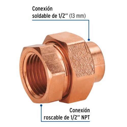 48882 - Tuerca unión latón cobrizado 1/2" rosca interior, Foset