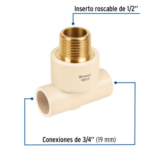 489122 48912 - Tee reducida macho de CPVC 3/4" x 3/4" x 1/2" inserto latón