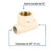 48915 48915 - Tee reducida hembra de CPVC 3/4" x 3/4" x 1/2" inserto latón
