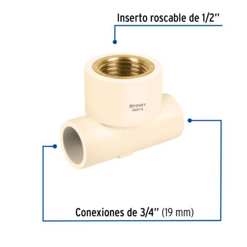 48915 48915 - Tee reducida hembra de CPVC 3/4" x 3/4" x 1/2" inserto latón