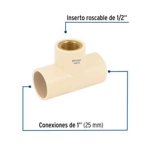 48916 48916 - Tee reducida hembra de CPVC 1" x 1" x 1/2" inserto latón