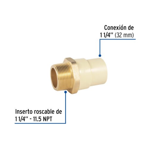 48959 - Adaptador macho de CPVC 1-1/4" con inserto de latón, FOSET