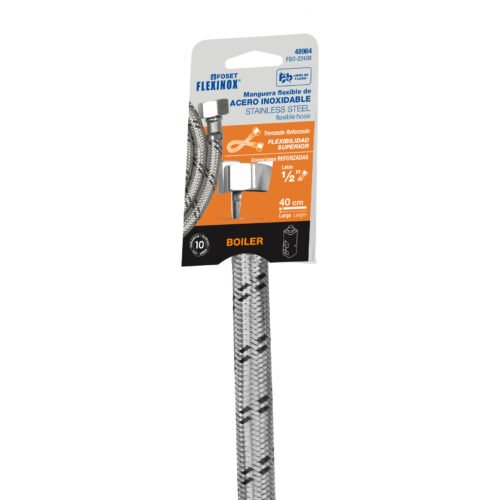 48964 - Manguera para boiler, acero inox, 1/2"x1/2", 40 cm, Foset