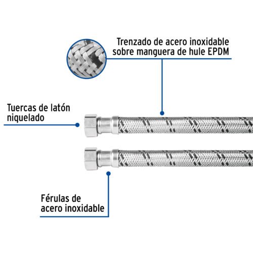 48965 - Manguera para boiler, acero inox, 1/2"x1/2", 60 cm, Foset