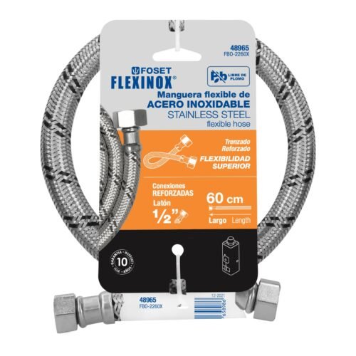 48965 - Manguera para boiler, acero inox, 1/2"x1/2", 60 cm, Foset