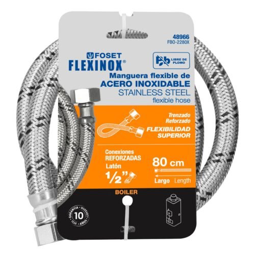 48966 - Manguera para boiler, acero inox, 1/2"x1/2", 80 cm, Foset