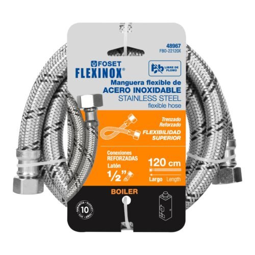 48967 - Manguera para boiler, acero inox, 1/2"x1/2", 120 cm, Foset