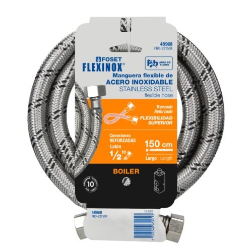 48968 - Manguera para boiler, acero inox, 1/2"x1/2", 150 cm, Foset