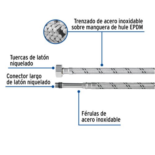 48969 - Manguera para monomando, acero inox, 1/2"x M10, 55 cm