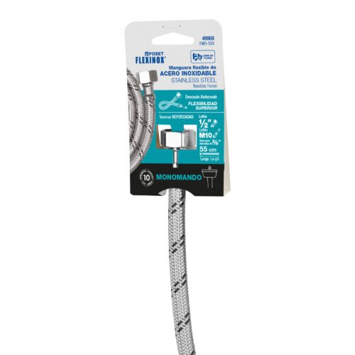 48969 - Manguera para monomando, acero inox, 1/2"x M10, 55 cm