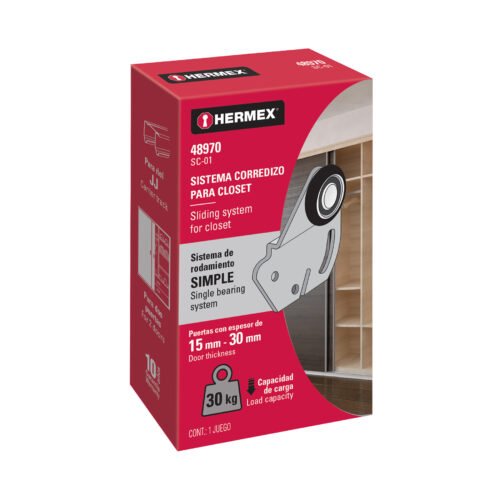 48970 - Sistema corredizo para riel superior de clóset, HERMEX