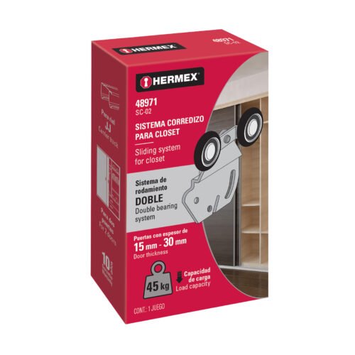 48971 - Sistema corredizo doble para riel superior de clóset, HERMEX
