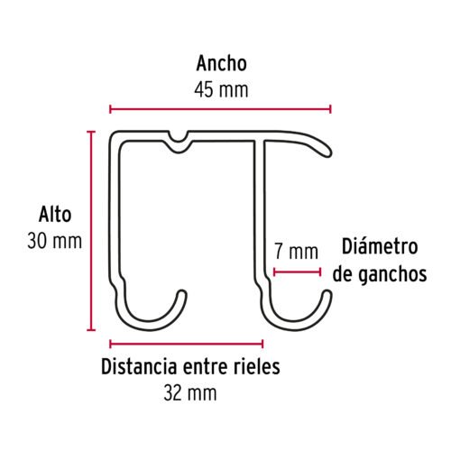 48972 - Riel superior "JJ" de aluminio para puerta corrediza 2 m