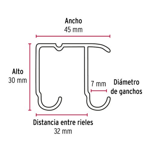 48973 - Riel superior  "JJ" de aluminio para puerta corrediza 3 m