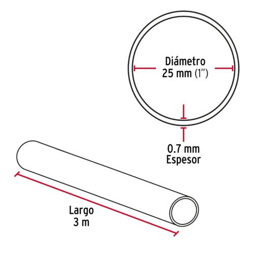 48974 - Tubo redondo para clóset, 3.0 m, acero cromado, HERMEX