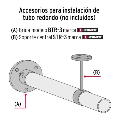 48975 - Brida cromada para tubo redondo de clóset, HERMEX