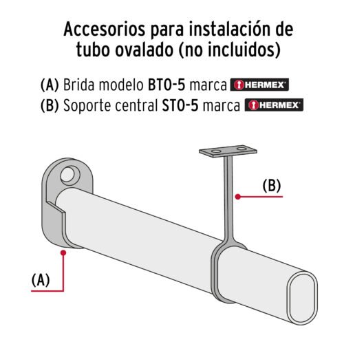48977 - Tubo ovalado para clóset, 3.0 m, acero cromado, HERMEX