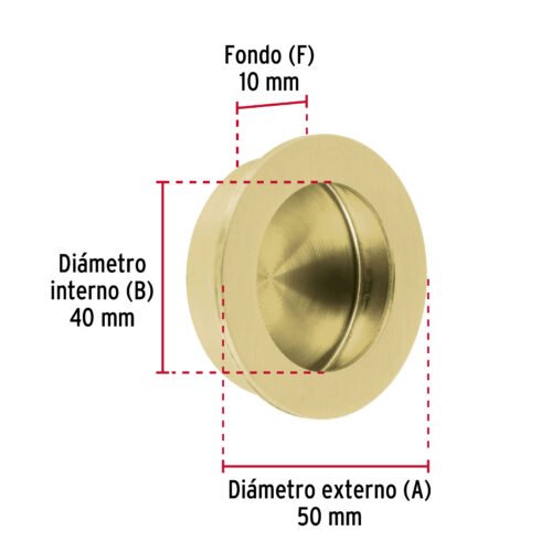 48995 - Jaladera de embutir circular No. 4 acabado latón brillante