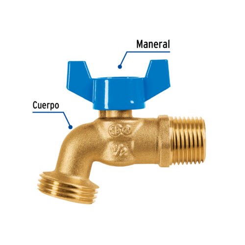 49053 - Llave de esfera de latón 1/2" con rosca para manguera, Foset