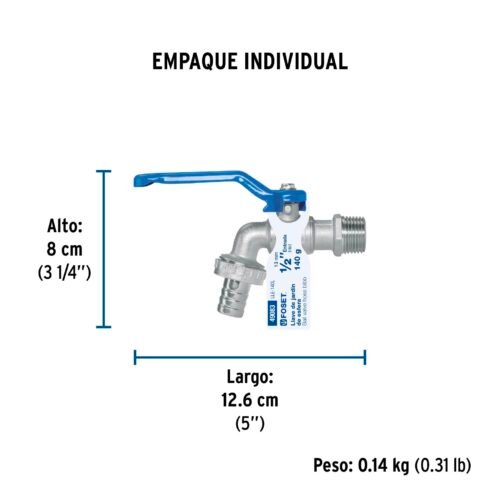 49083 - Llave de esfera, de latón, 140 gr, entrada 1/2", Foset